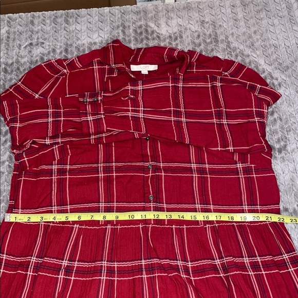 NWT Loft Plaid Swing/Shirt Dress. Size XL. Long Sleeve.  Cotton Blend.  Red. - Picture 10 of 11